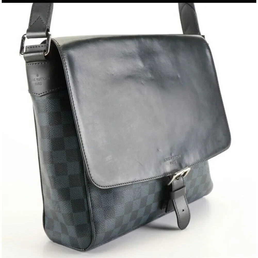 Authentic‎ Louis Vuitton Newport Messenger Bag MM in Damier Cobalt Coated Canvas